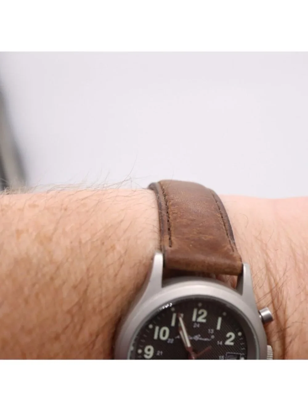 Eddie Bauer Light Up Field Men's Watch Perforated Dial Leather 1215 42102